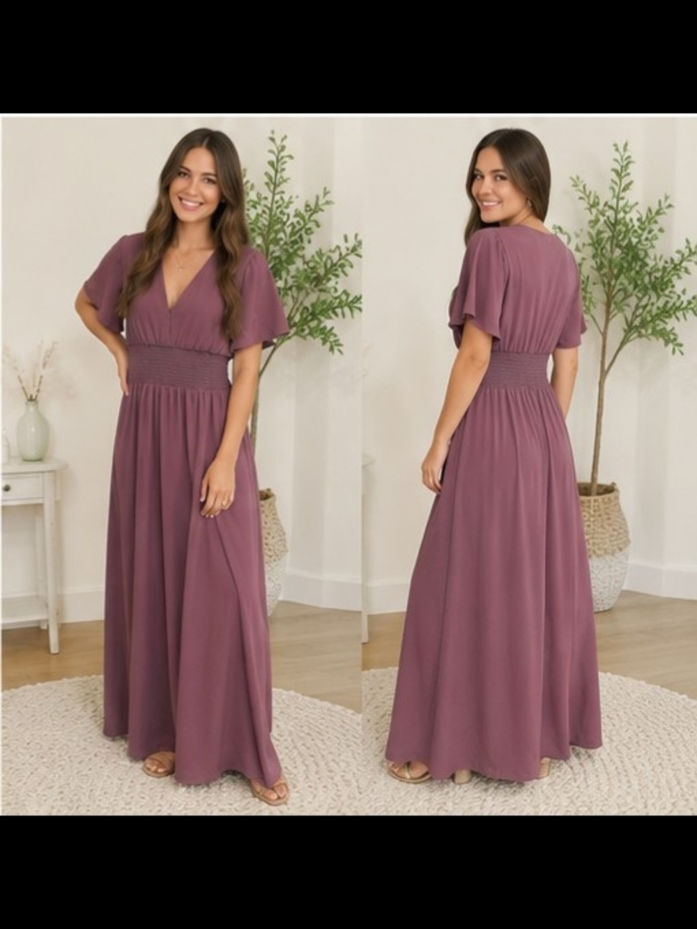 Baltic Born Dusty Mauve Flutter Sleeve Maxi Dress - Picture 2 of 7